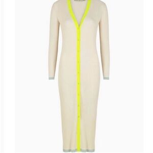 Alice + Olivia Cream Long-Sleeve Maxi Cardigan/Dress with Neon Trim